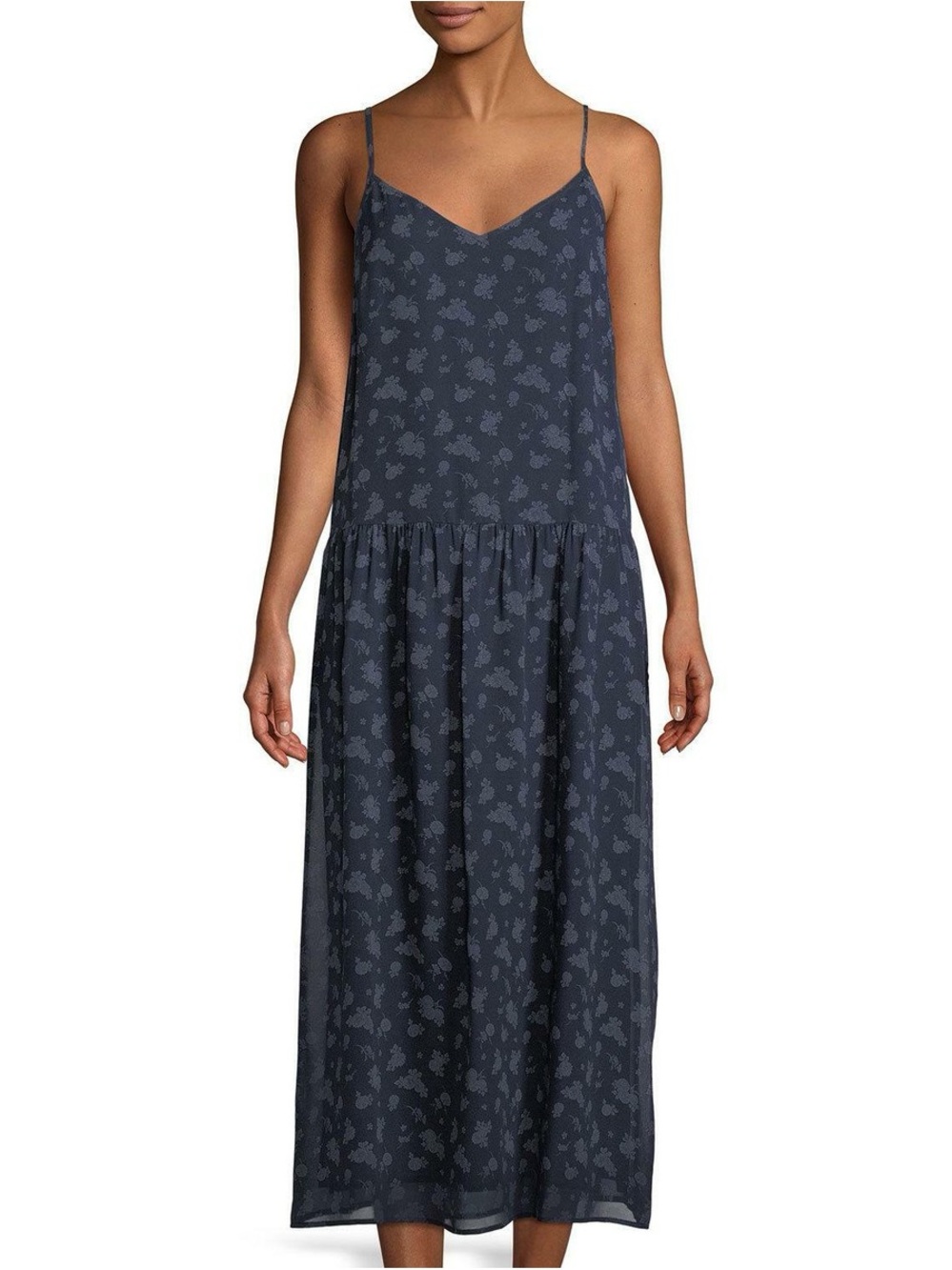 NWT Vince coastal Navy blue Floral Print Silk Maxi Dress